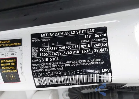 2017 Mercedes-Benz Glc 300 300 z USA, uszkodzony, nr VIN WDC0G4JB8HF126905